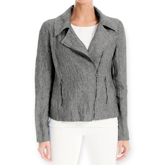 Max Studio Jackets & Blazers - NWT Max Studio Women's Gray Moto Symmetcial Zip Up Linen Blend Jacket Size Small